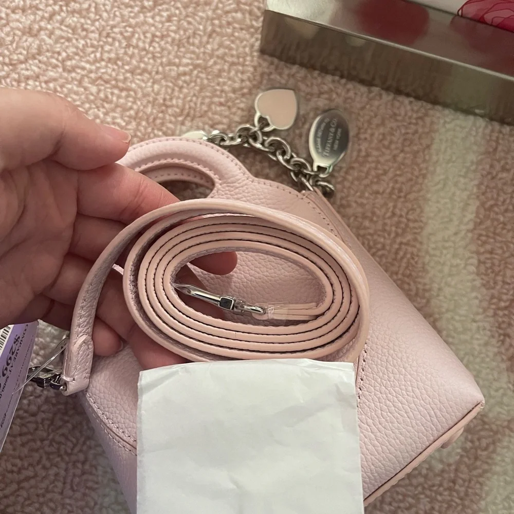 SOLD Tiffany & Co. Pale Pink Leather Mini Bag with Heart Charm Chain - Picture 6 of 10